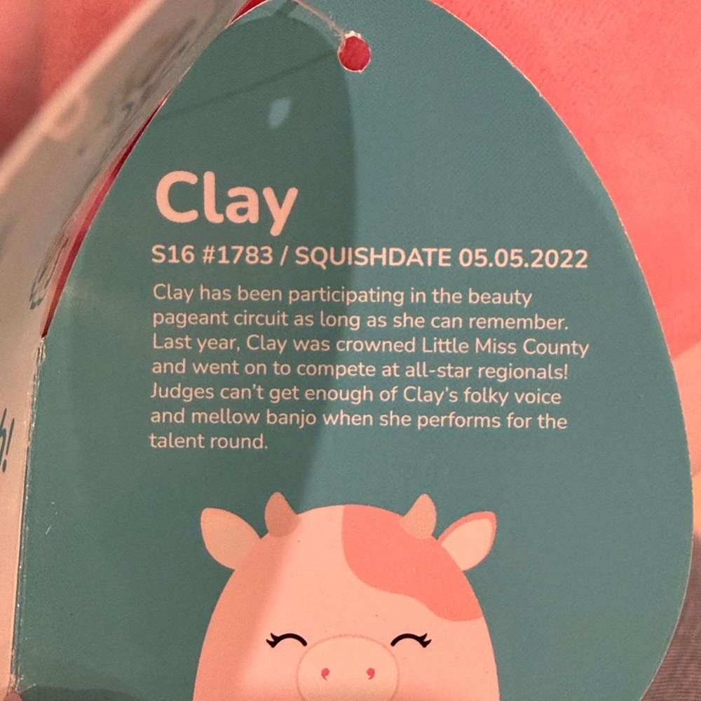 NWT 16” Clay the Strawberry Pink Cow Squishmallow - Picture 3 of 3